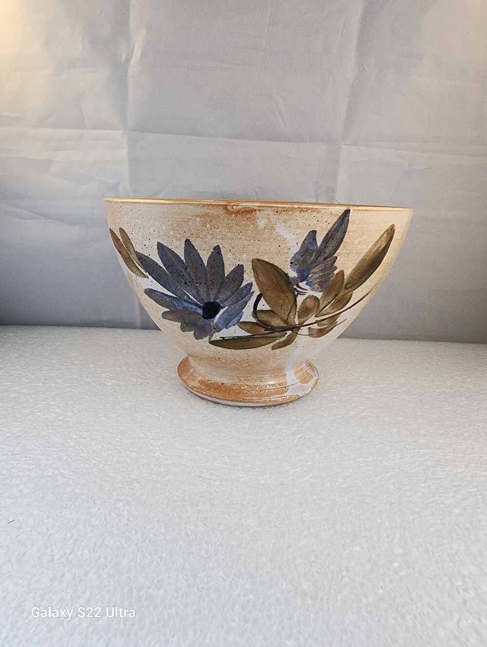French Clay Cafe Bowl Hand Painted Floral Motif Ceramic Pottery